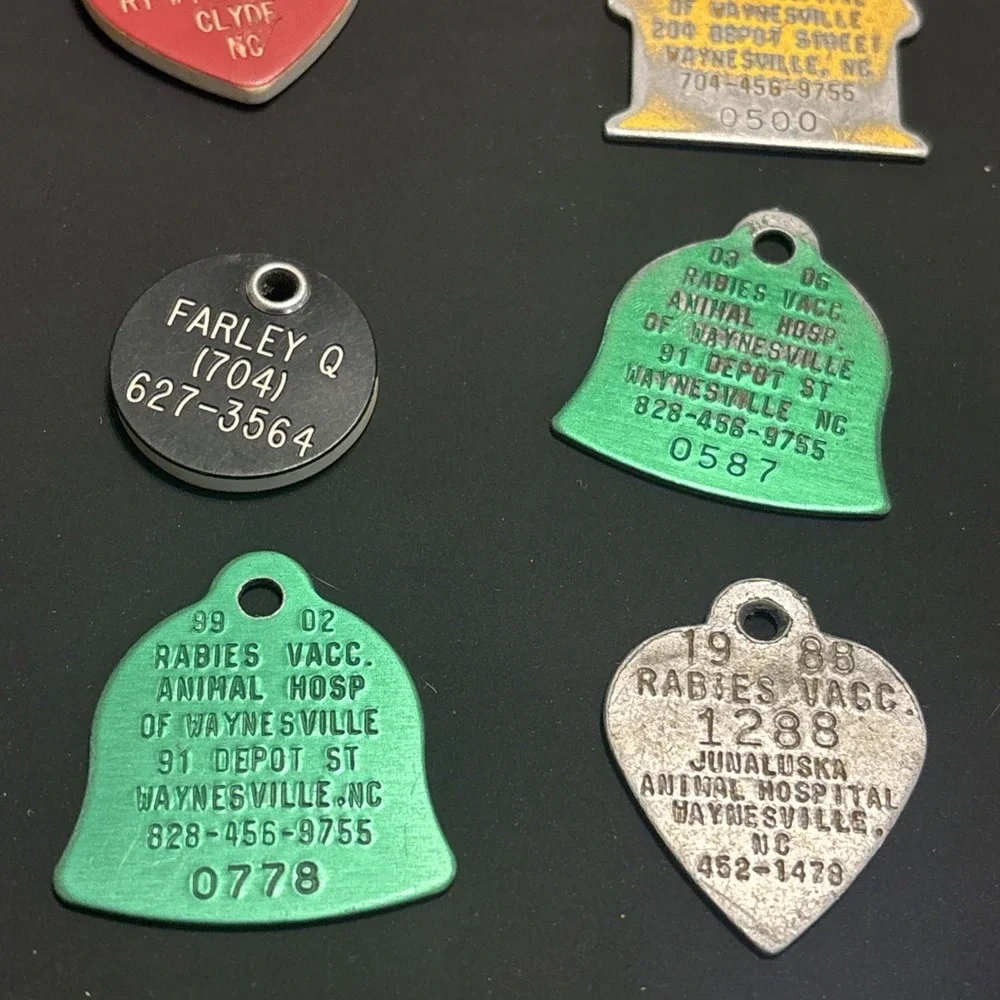 23 Vintage Dog Tags Rabies Vaccination Waynesville NC Pet ID Milk-Bone 1980s